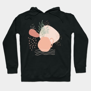 Abstract shapes lines dots and plant leaves digital design illustration Hoodie